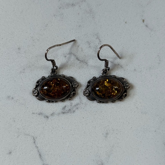 Vintage Navajo Genuine Turquoise Cuff Bracelet, Zuni Rings, & Amber Earrings - Picture 5 of 5